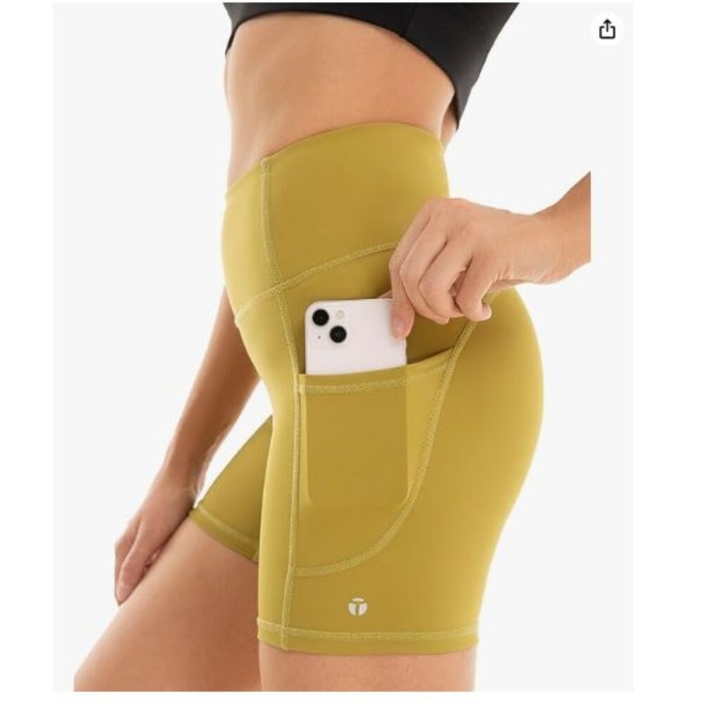 High Waist Women’s Athletic Shorts 5" Small Green Workout With Pocket